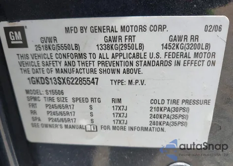 2006 GMC Envoy Sle from USA, damaged, VIN 1GKDS13SX62285547